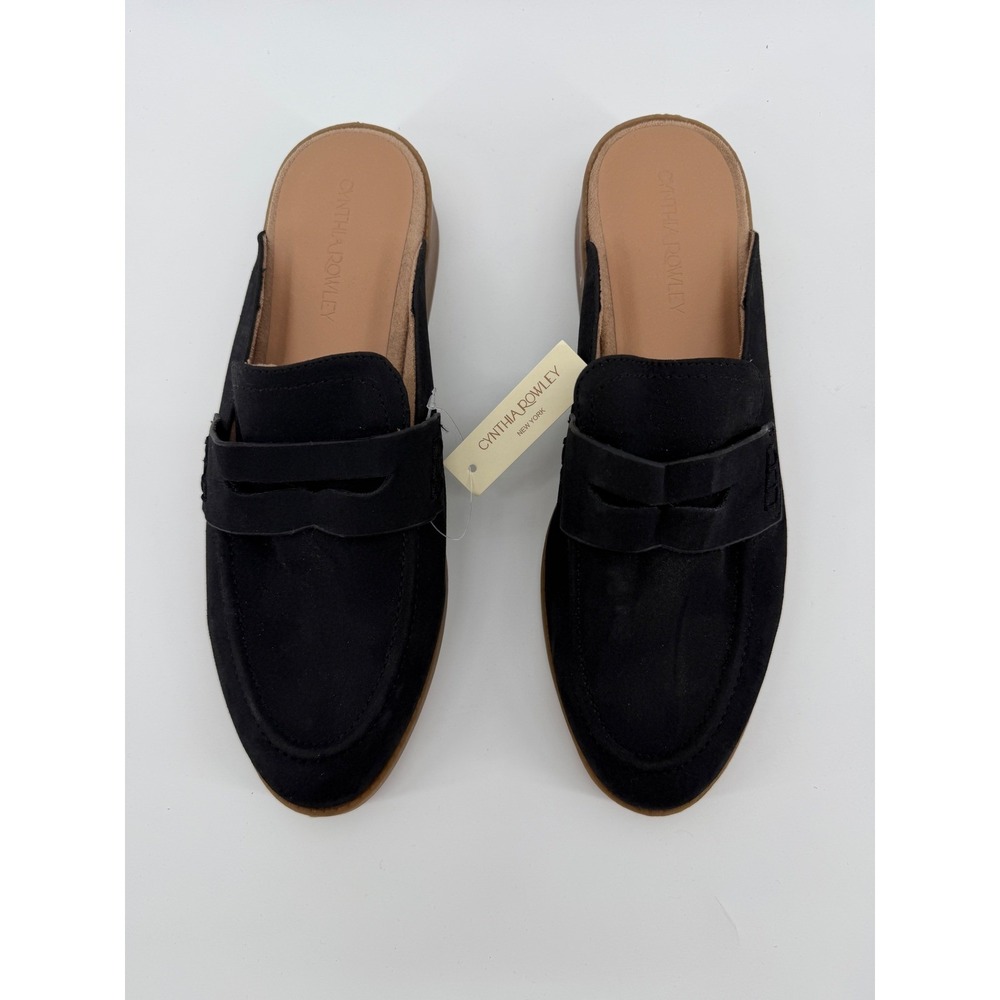 Cynthia Rowley Prescott Black Faux Suede Penny Loafer Mules Womens 10M New
